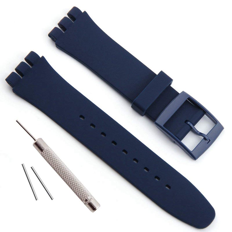 GreenOlive Replacement Waterproof Silicone Rubber Watch Strap Watch Band for Swatch (17mm 19mm 20mm) (19mm, Navy Blue) - Image 1